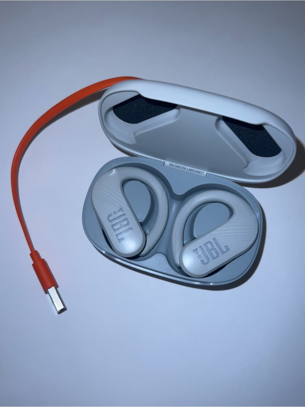JBL Grey On-Ear Wireless Earbuds with Orange Charging Cable